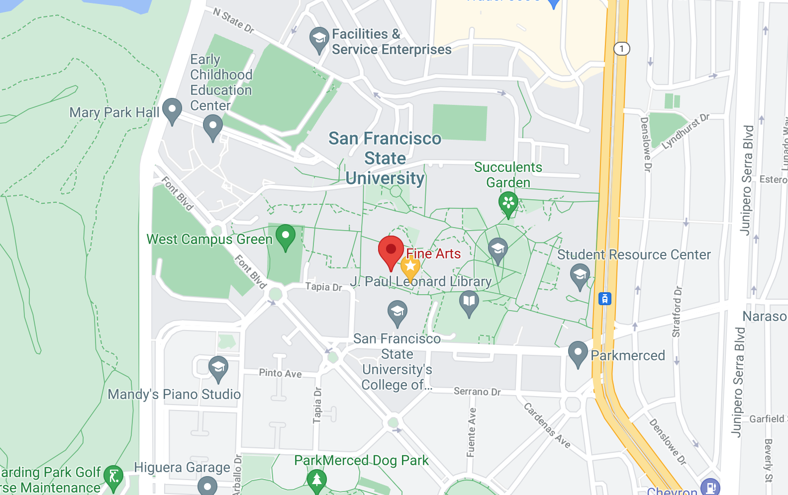 Google Map of Fine Arts Building and SF State Campus