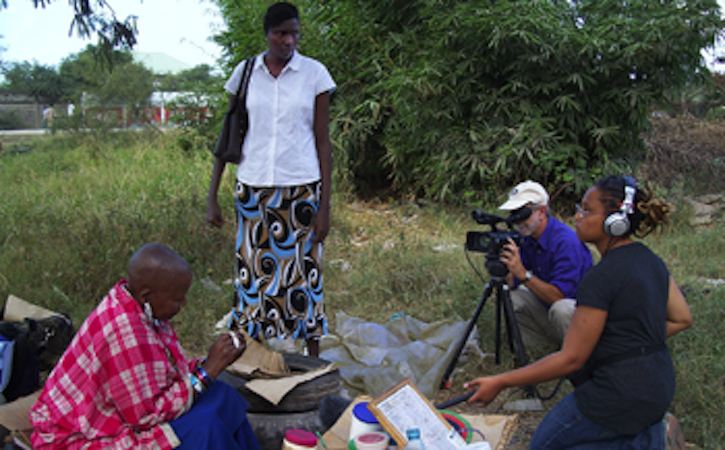 Peter Biella filming a Maasai migrant bead worker