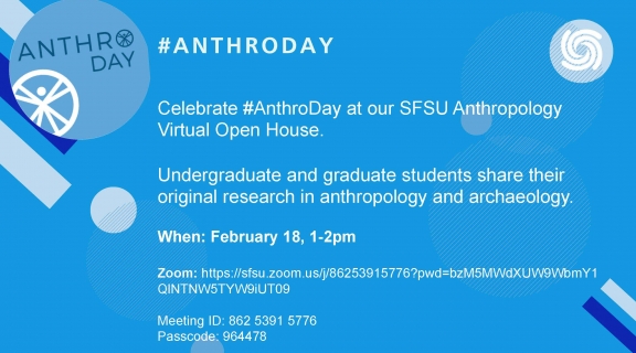 flyer in blue describing anthroday virtual event